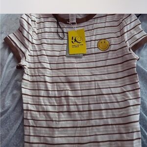 Macy's Brown and White Striped Short Sleeve Tee